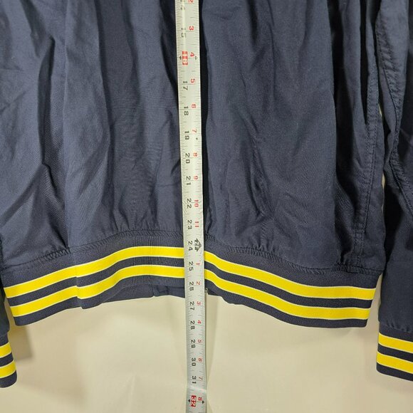 Denim & Flower Ricky Singh Bomber Jacket Mens Size L Navy Blue w/ Yellow Stripes - Picture 8 of 10